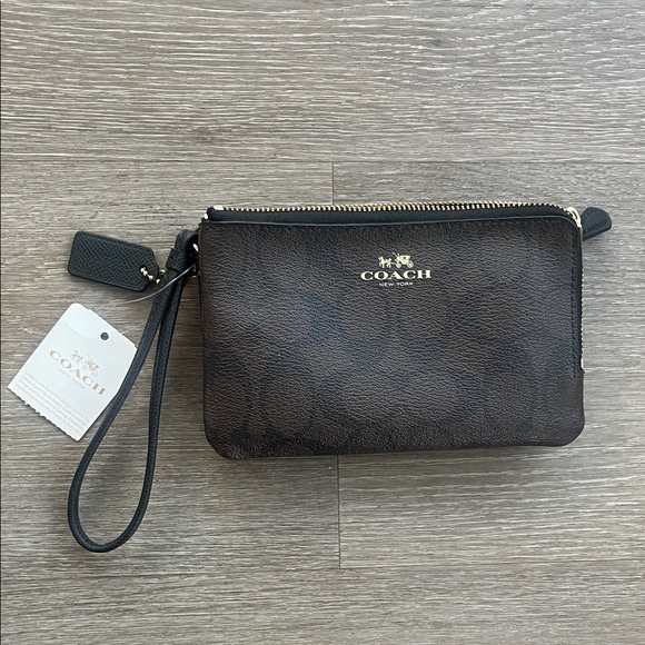 Coach Dark Brown Wristlet with Black Strap - Picture 1 of 3